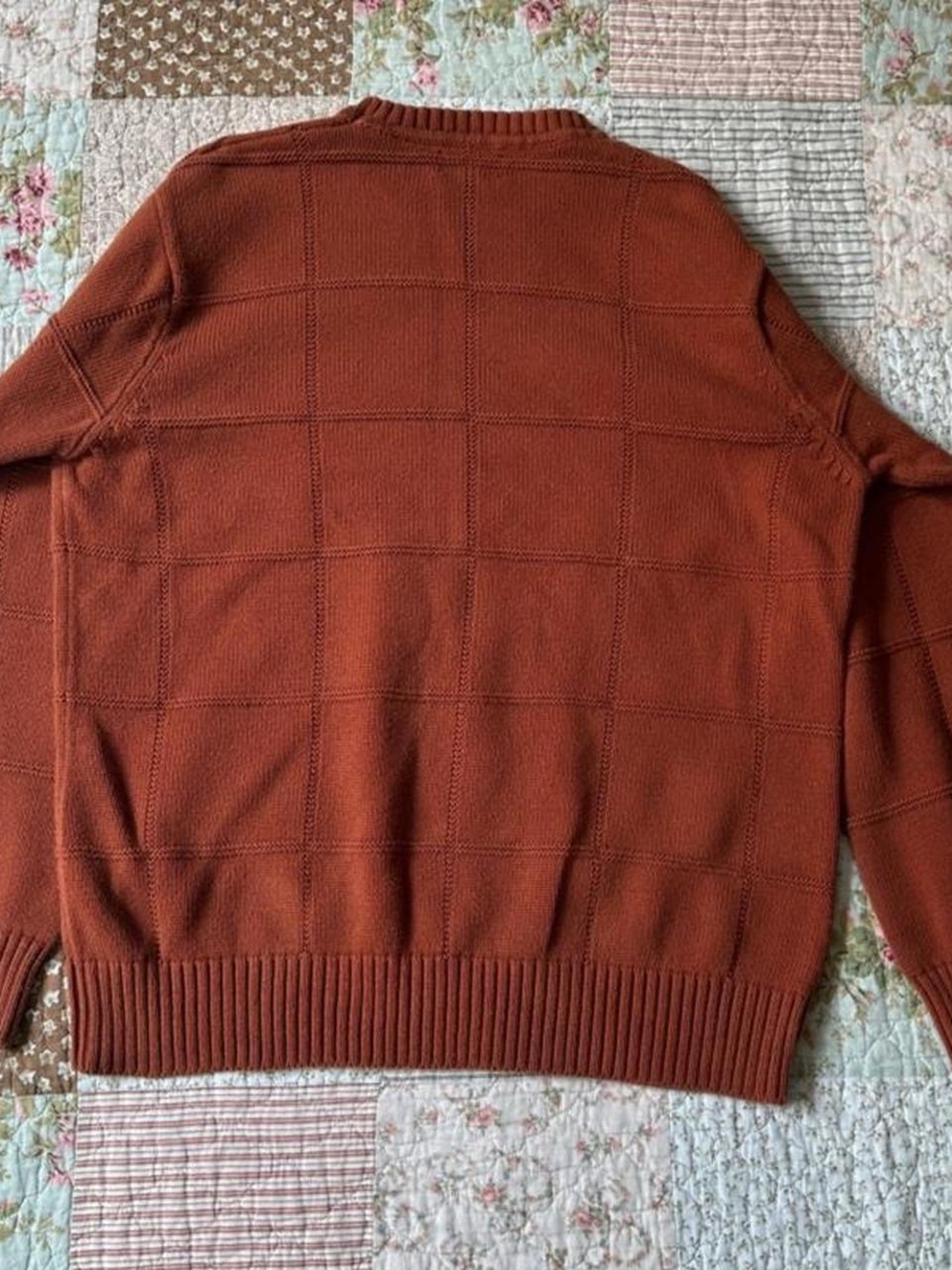 Alexander Julian orange cotton sweater with grid pattern - Picture 2 of 7